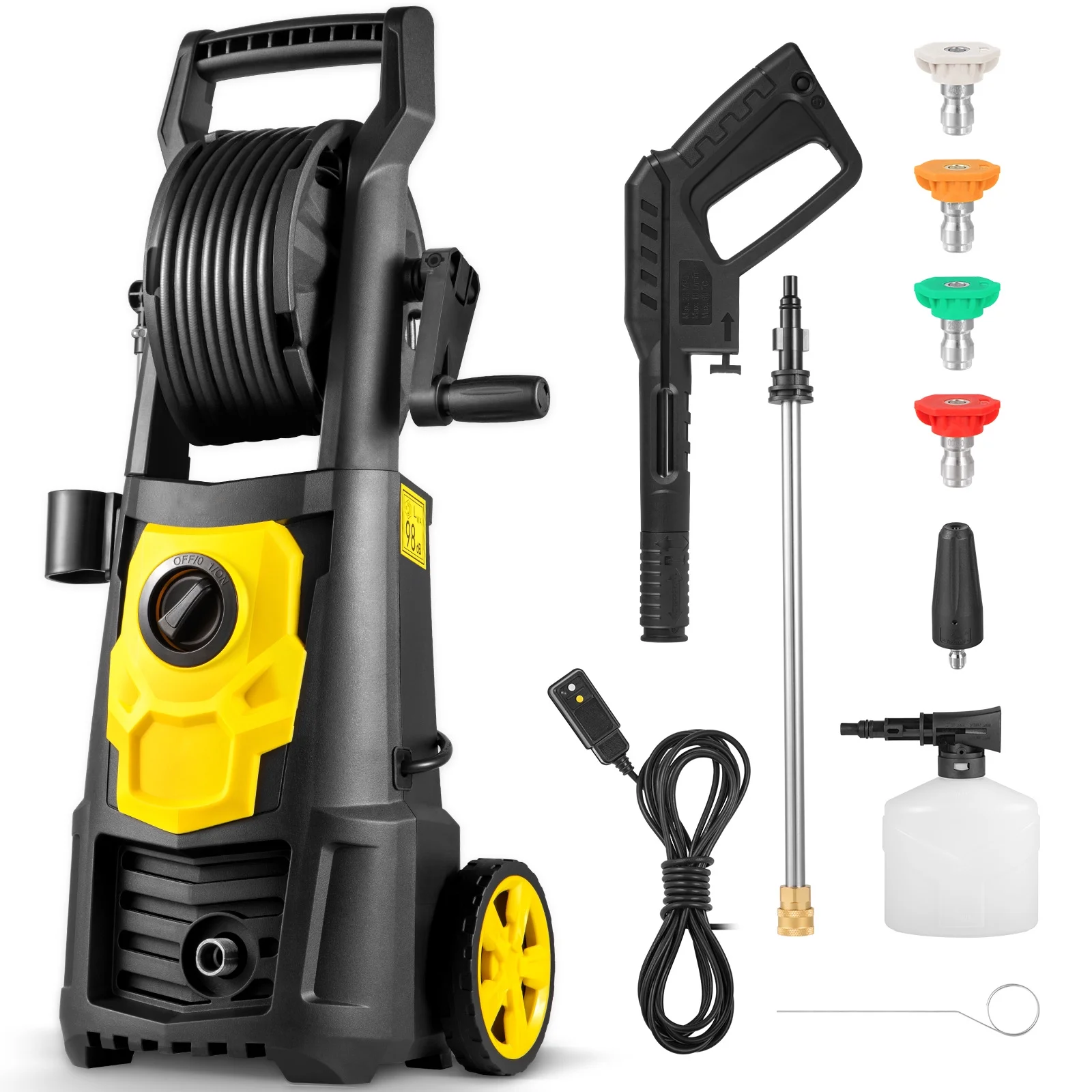 BENTISM Electric Pressure Washer, 2000 PSI 1.76 GPM 30 ft Hose & Reel, 5 Quick Connect Nozzles, Foam Cannon, Portable to Clean Patios, Cars, Fences, Driveways, ETL Listed - Image 4