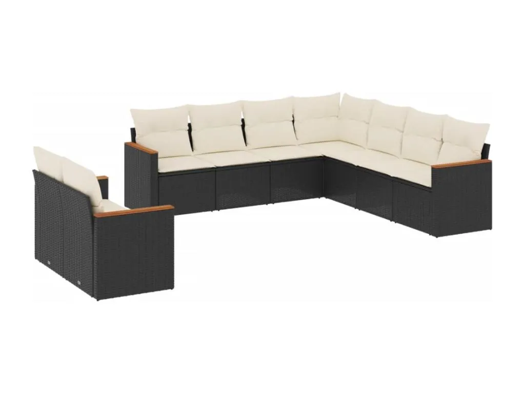 Set de sofás de jardín 8 piezas y cojines ratán sintético negro 64920ECOQ