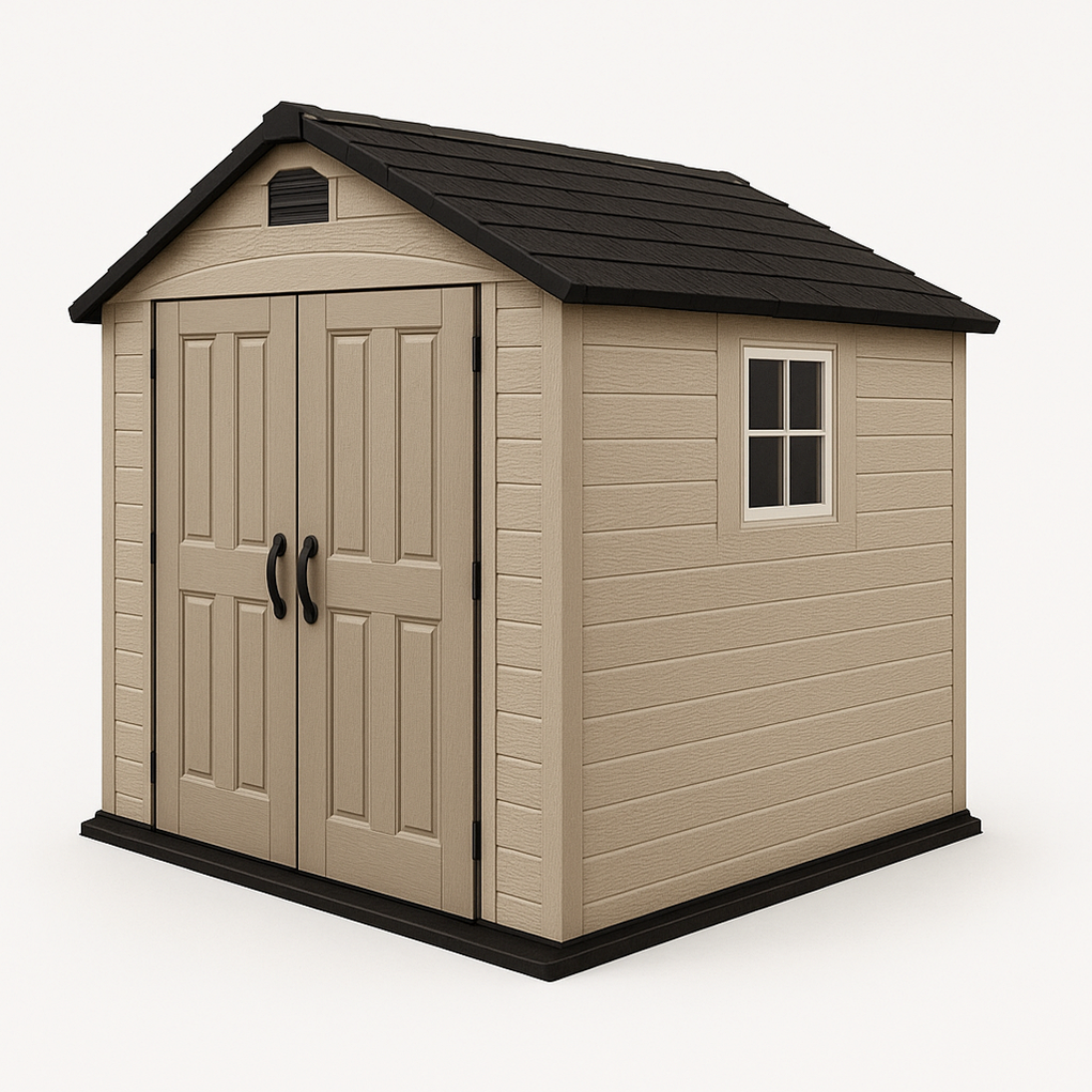 Caseta de jardín de resina 210x210x225 cm beige/negro qBWTrag403VB