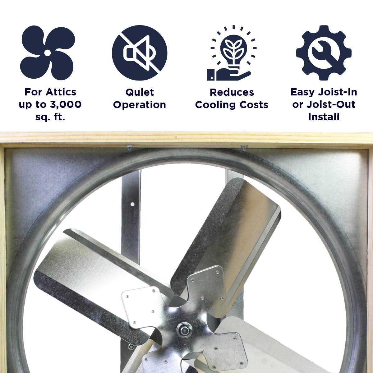 Cool Attic 30 Inch Belt Drive Whole House Fan With Shutter - CX30BD-2SPD - Image 2 Cool Attic 30 Inch Belt Drive Whole House Fan With Shutter - CX30BD-2SPD - Image 2
