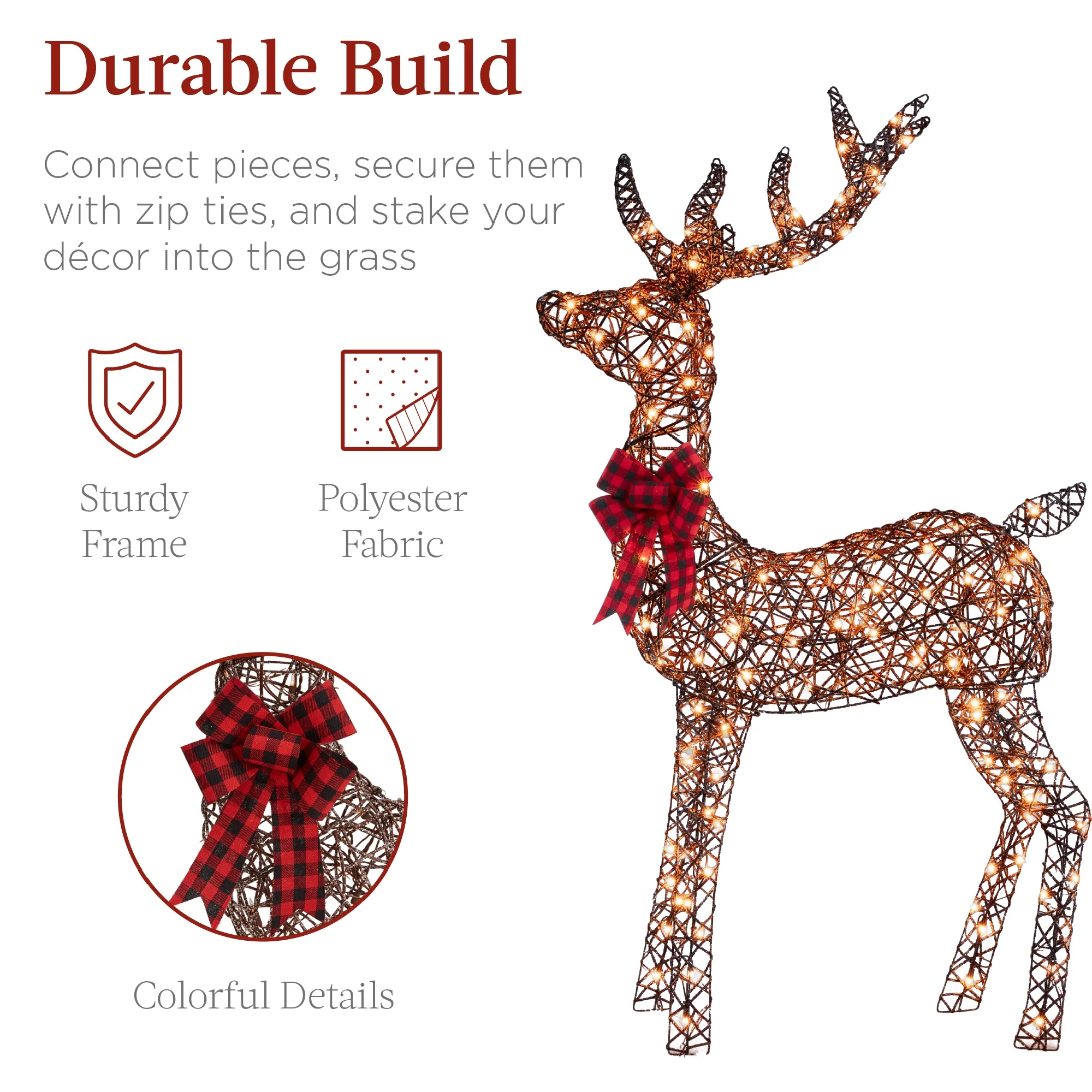 Best Choice Products 6.5ft 3-Piece Lighted Christmas Deer Set Outdoor Yard Decoration w/ 385 LED Lights, Stakes - Gold - Image 22