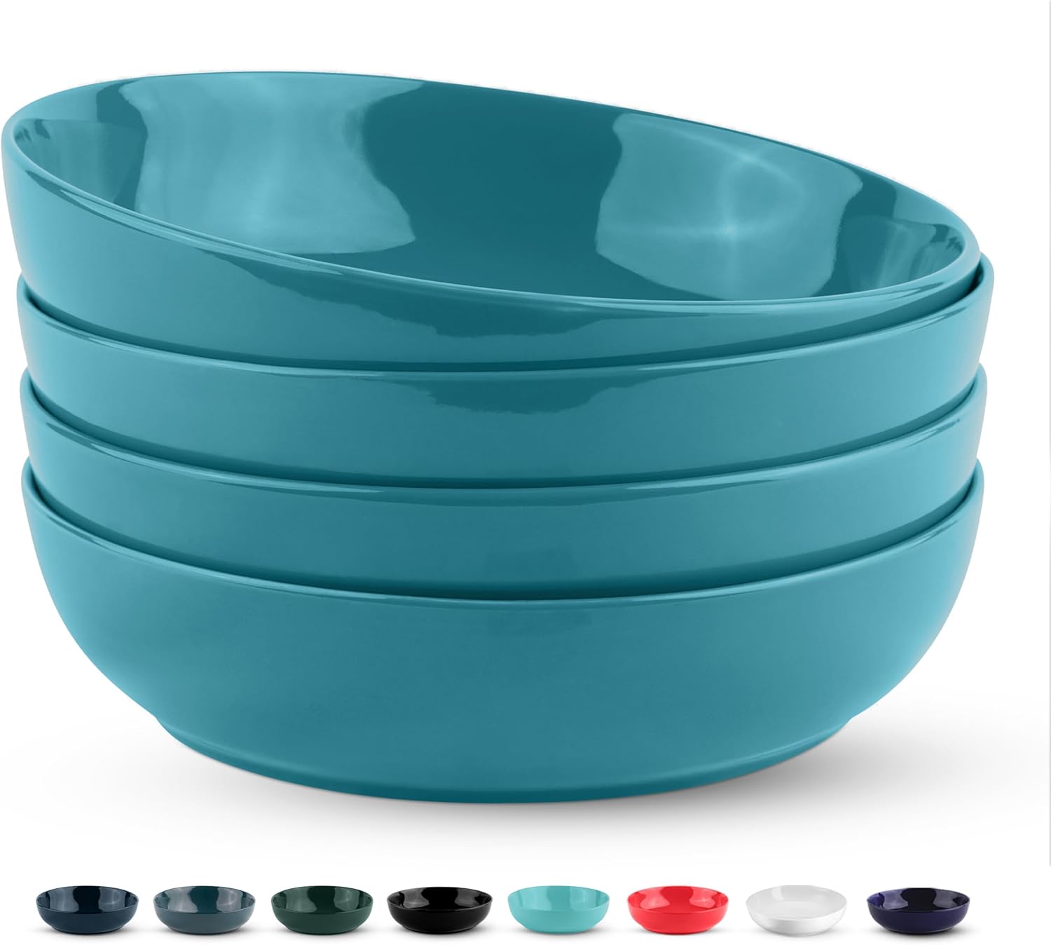 KooK Pasta Bowl, Salad Bowls, Bowls, Serving Bowls, Soup, Ceramic, Large Capacity, Microwave & Dishwasher Safe, Set of 4, 40 Oz, (White)