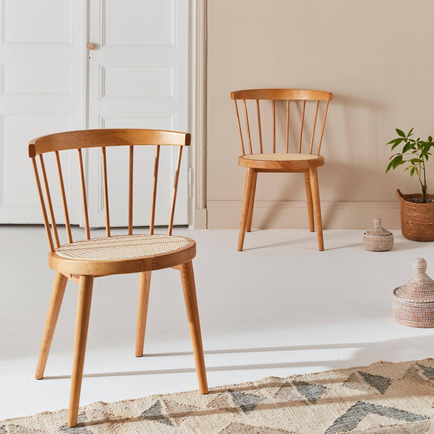 Nora - Silla de madera y caña, set de 2