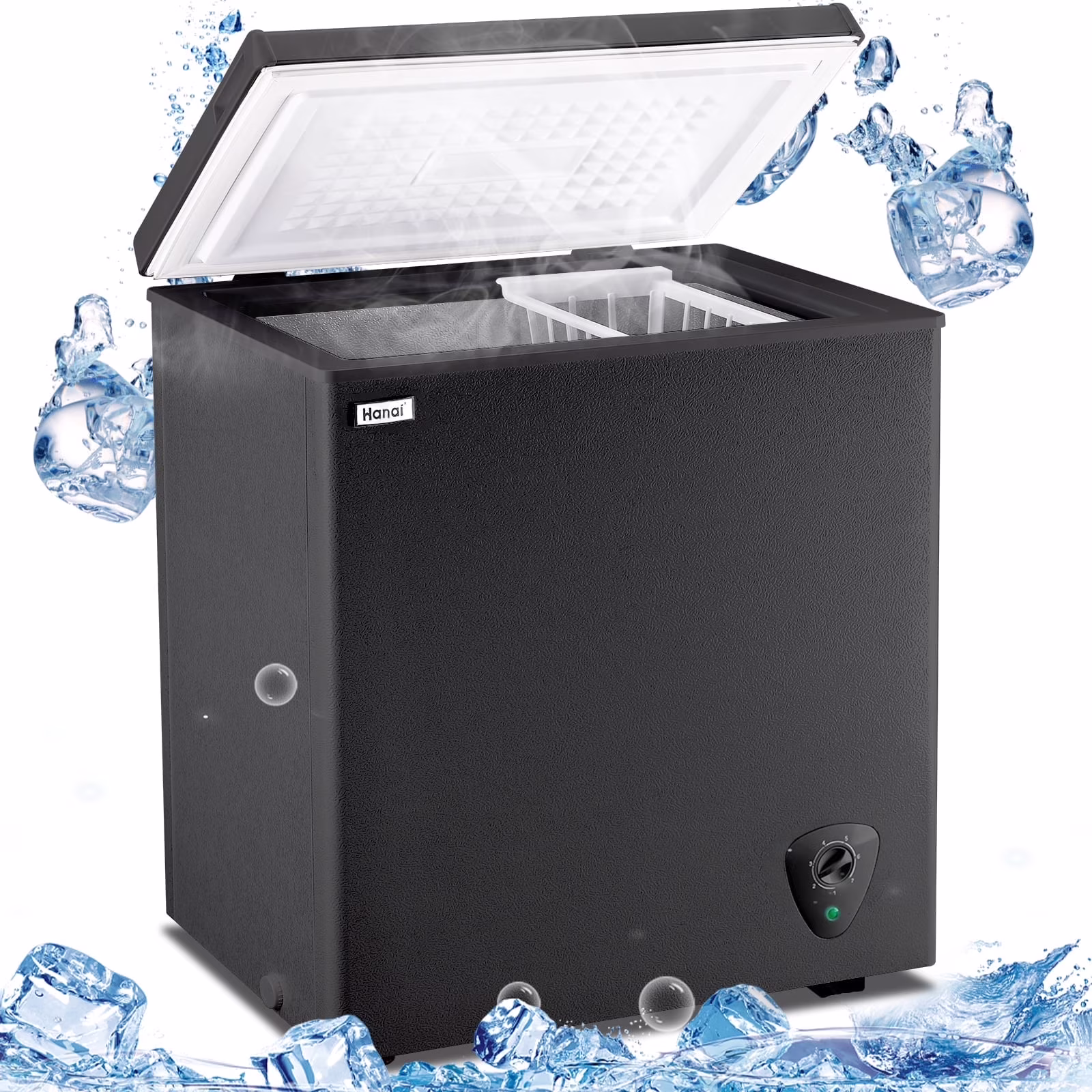 WANAI 5.0 Cubic Feet Chest Freezer Large Home Deep Freezers Black Top Door with Removable Basket(5.0 CU.FT BLACK)