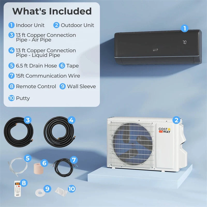 Eletriclife 9100 BTU WiFi Enabled Mini Split AC & Heater - 20.5 SEER2 115V Inverter Heat Pump Compatible with Alexa