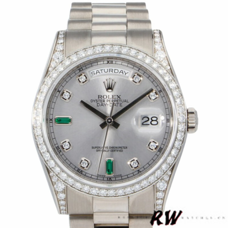 Rolex Day-Date 118389 White Gold Silver Dial 36MM Unisex Replica Watch