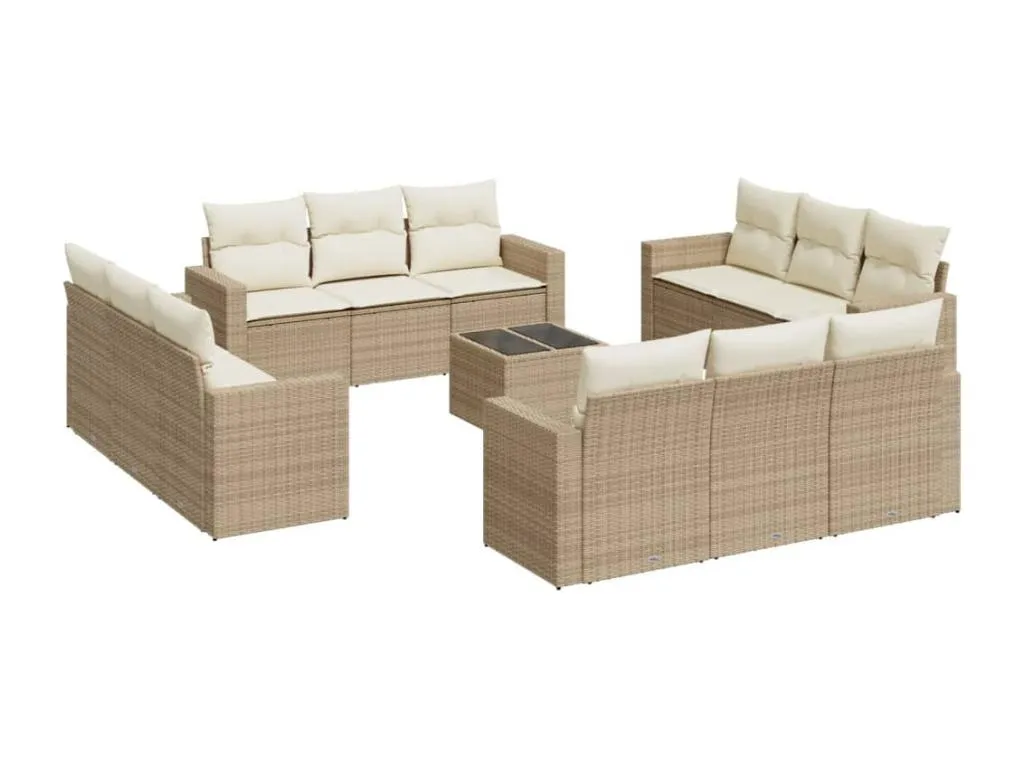 Set sofás de jardín con cojines 13 pzas ratán sintético beige 62665pxuk