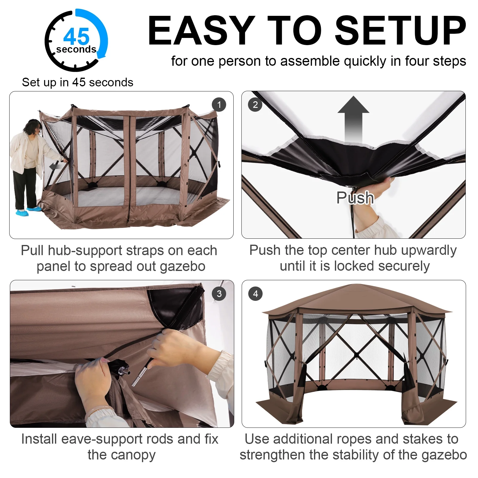 SANOPY 12x12 Pop up Gazebo Screen Tent Screen House for Camping,Starry Sky Gazebo with Removable Roof, Outdoor Screened Gazebo without Sidewalls, Portable Hub Tent with Carry Bag and Ground Stakes - Image 3