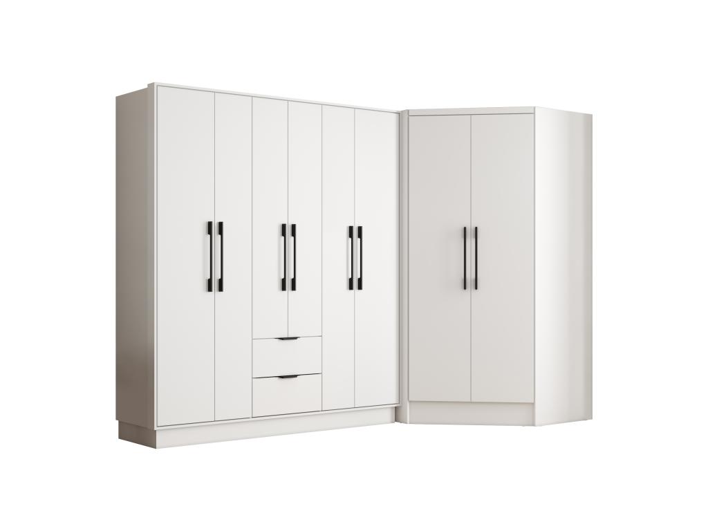 Armario de esquina - 8 puertas y 2 cajones - ancho 263 cm - blanco