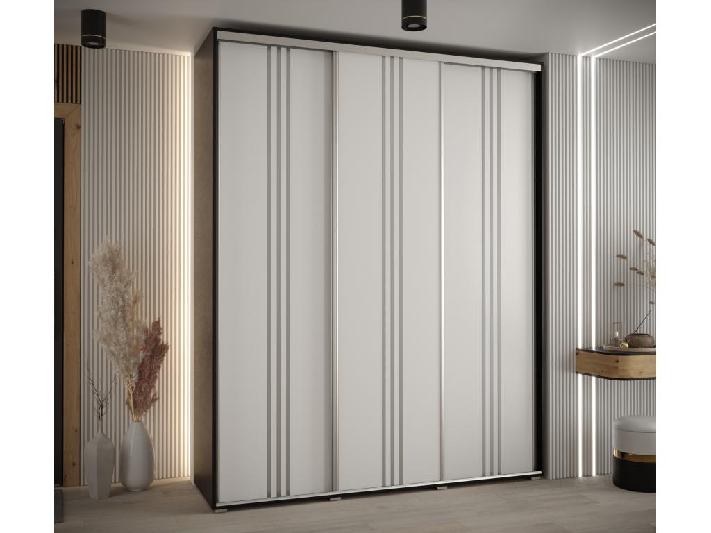 ARMARIO DAVOS 6 DE PUERTAS CORREDERAS 235,2/200/60 3 puertas (Negro/Blanco/Plata)