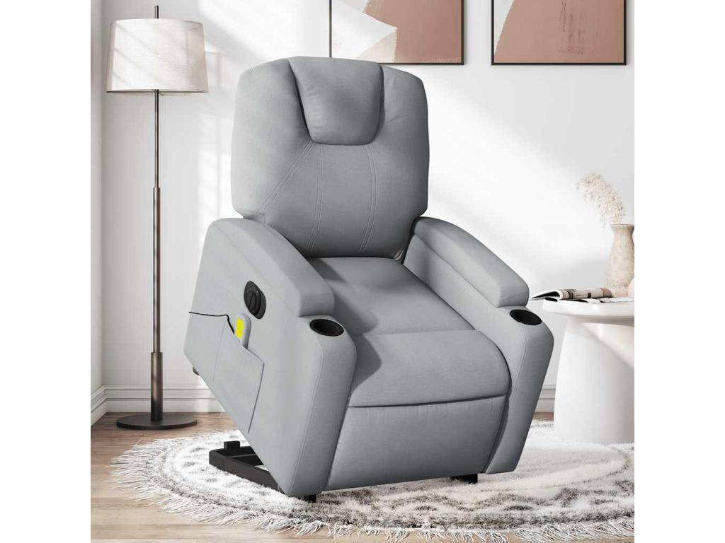 Sillón de masaje eléctrico reclinable elevable tela gris claro