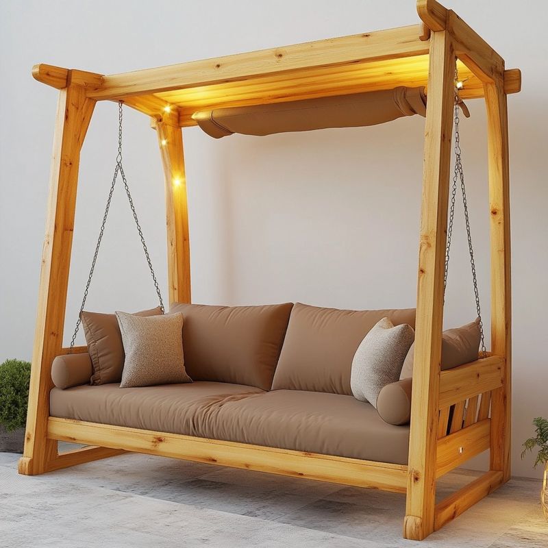 Sofá Columpio Exterior Madera Iluminación LED 220x150x200cm Marrón