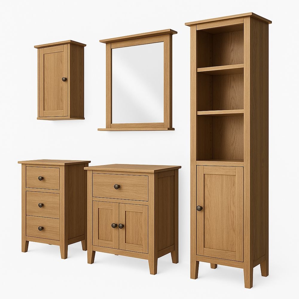 Conjunto de Muebles de Baño Roble Armarios y Espejo