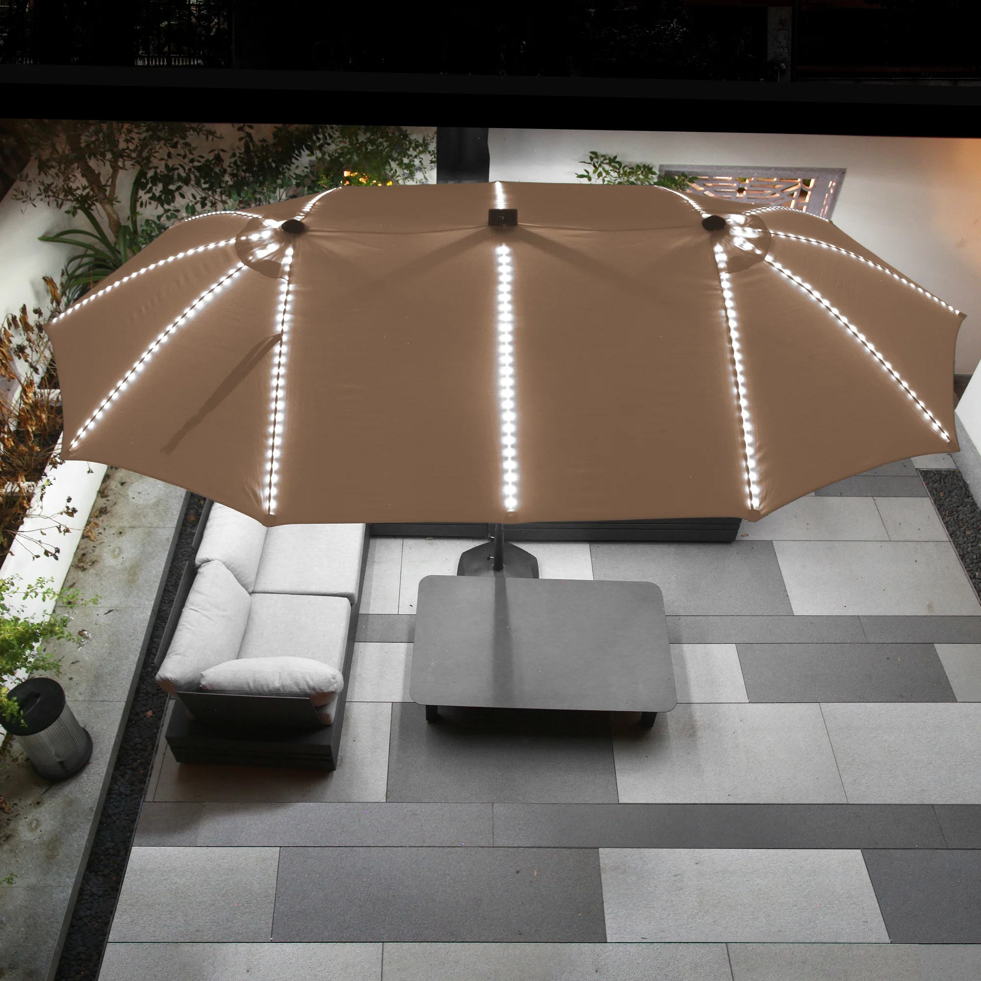 Mondawe 15ft Patio Umbrella, Large Double-Sided Solar LED Outdoor Umbrella with Fiberglass Ribs and Base for Deck Pool, Navy Blue - Image 16