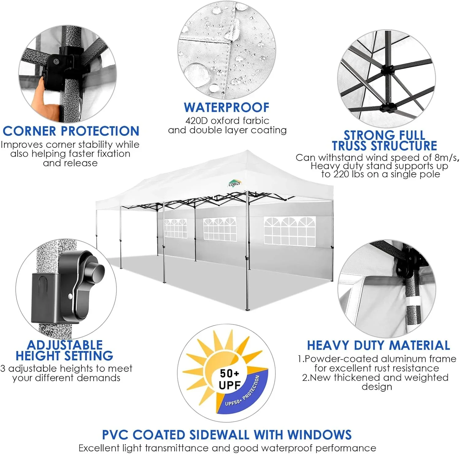 COBIZI 10x20 Heavy Duty Pop up Canopy Tent 6 sidewalls Commercial Canopy Wedding Party Tents