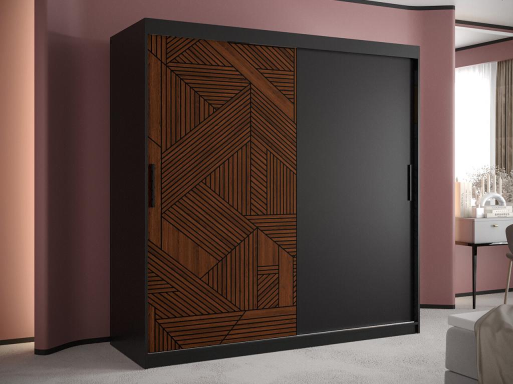 Armario Hartford 465, Nogal|Negro, 200x180x62cm, Puertas de armario: Correderas