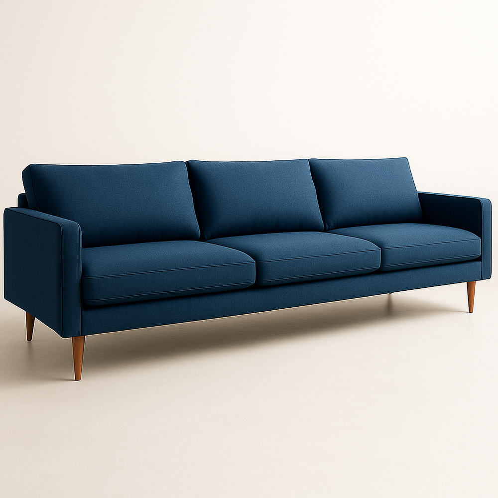Sofá Azul Tela 3 Plazas Madera Moderno