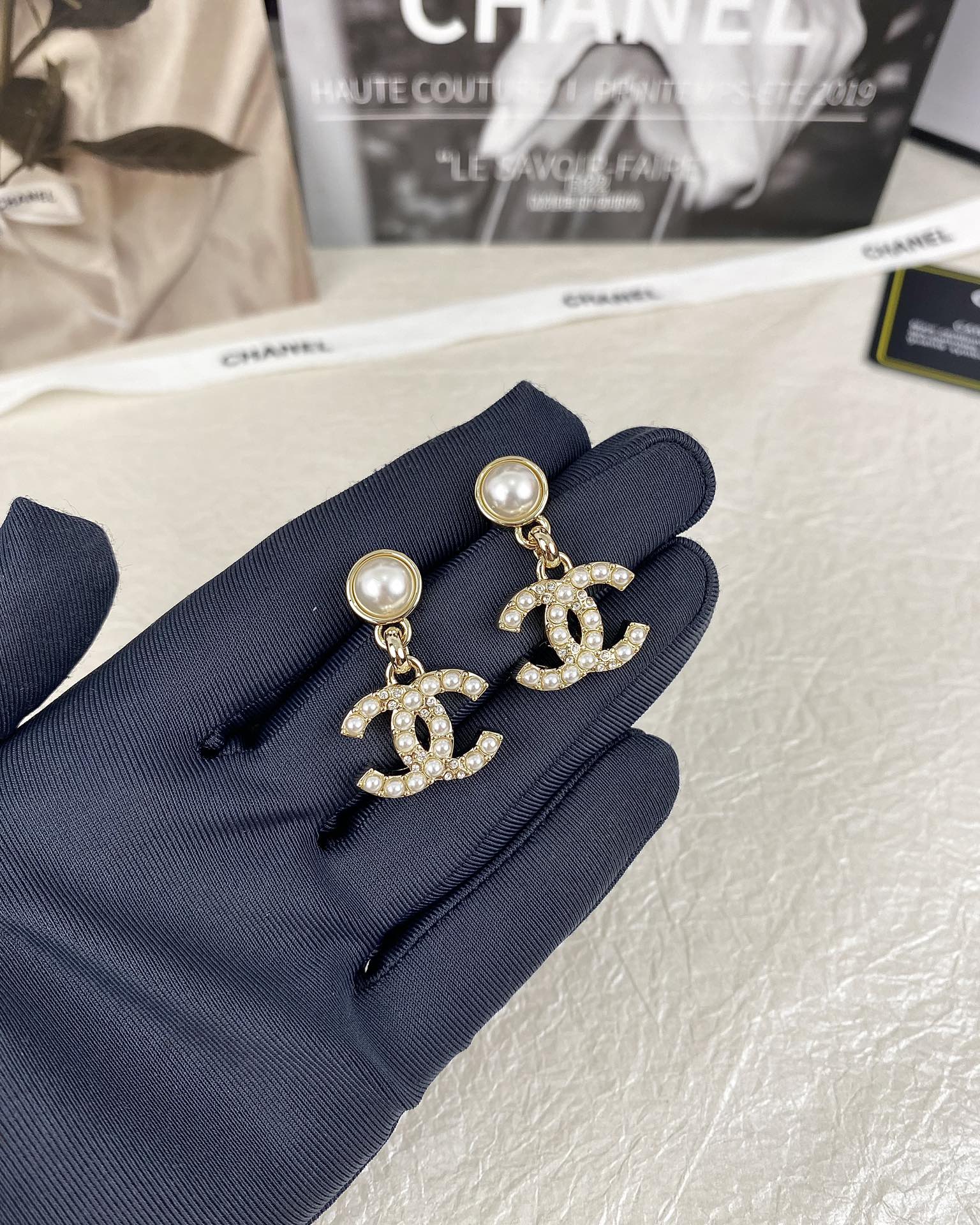 Chanel Pearl Paved CC Dangle Earrings - Original Replica Club