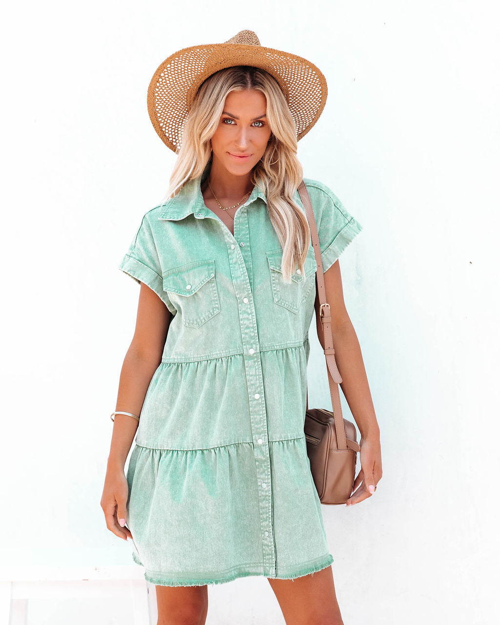 Sadie Cotton Babydoll Dress - Washed Green - FINAL SALE - Se7enfashion