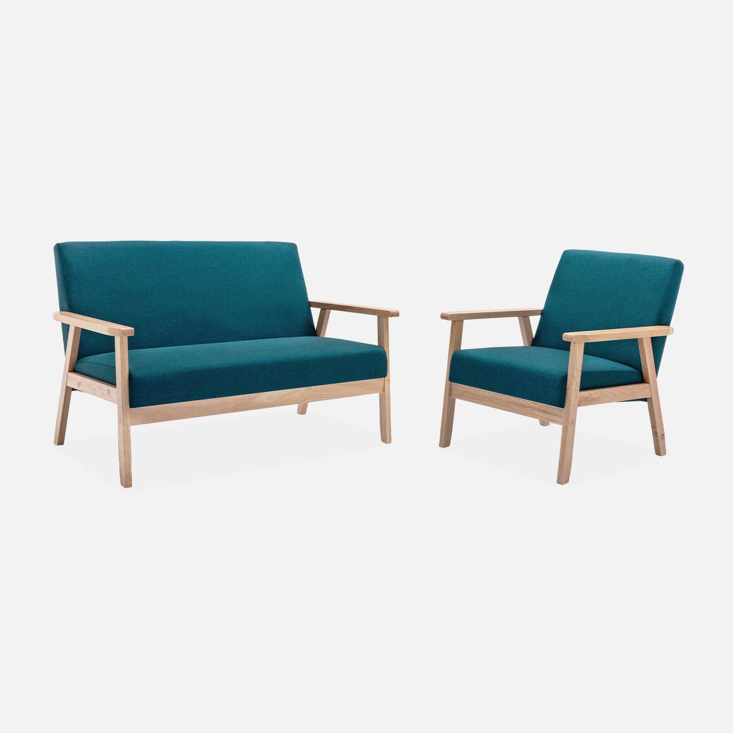 Isak - Banco y sillón de madera y tela, 3 plazas
