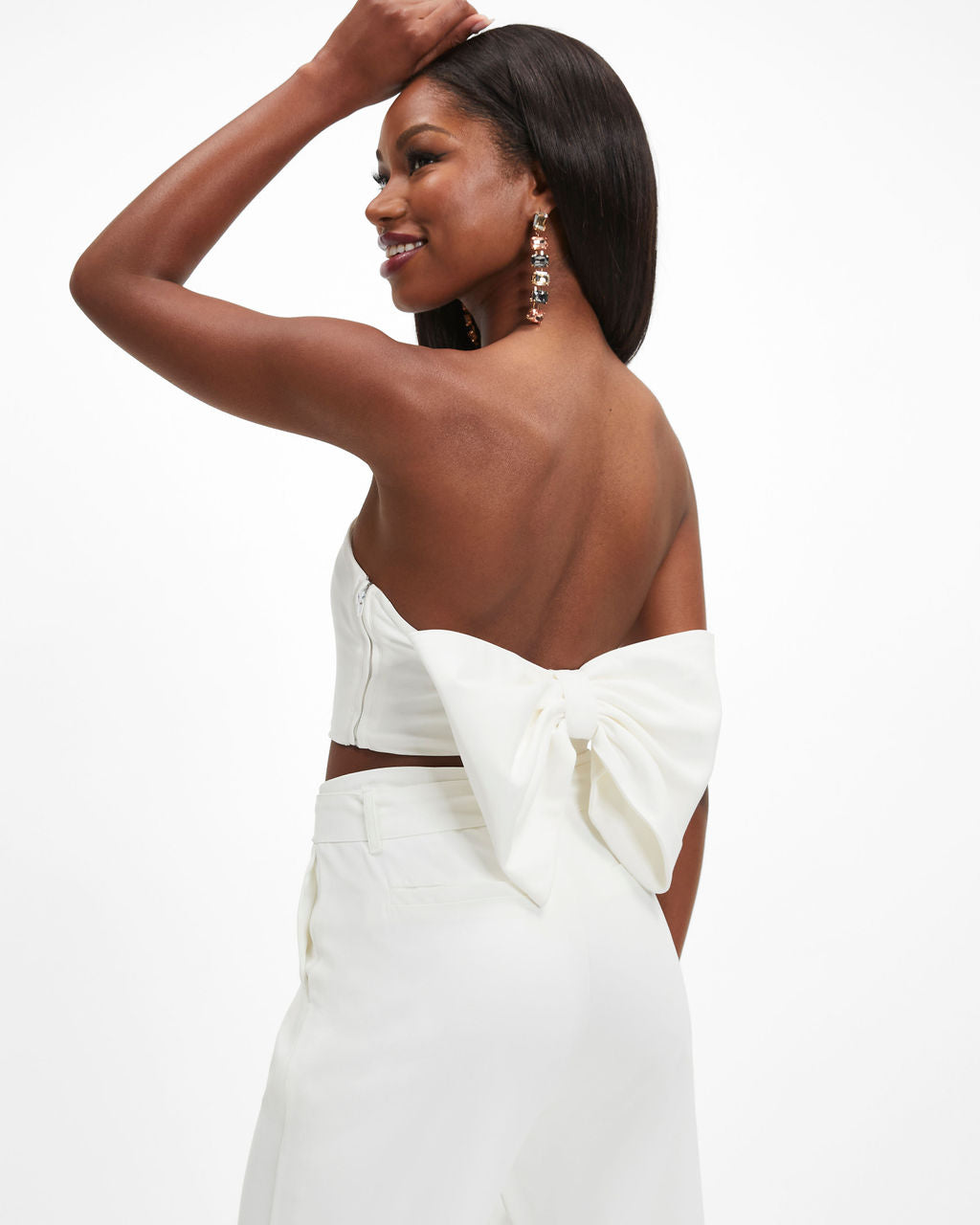 Put A Bow On It Strapless Crop Top - White - Se7enfashion