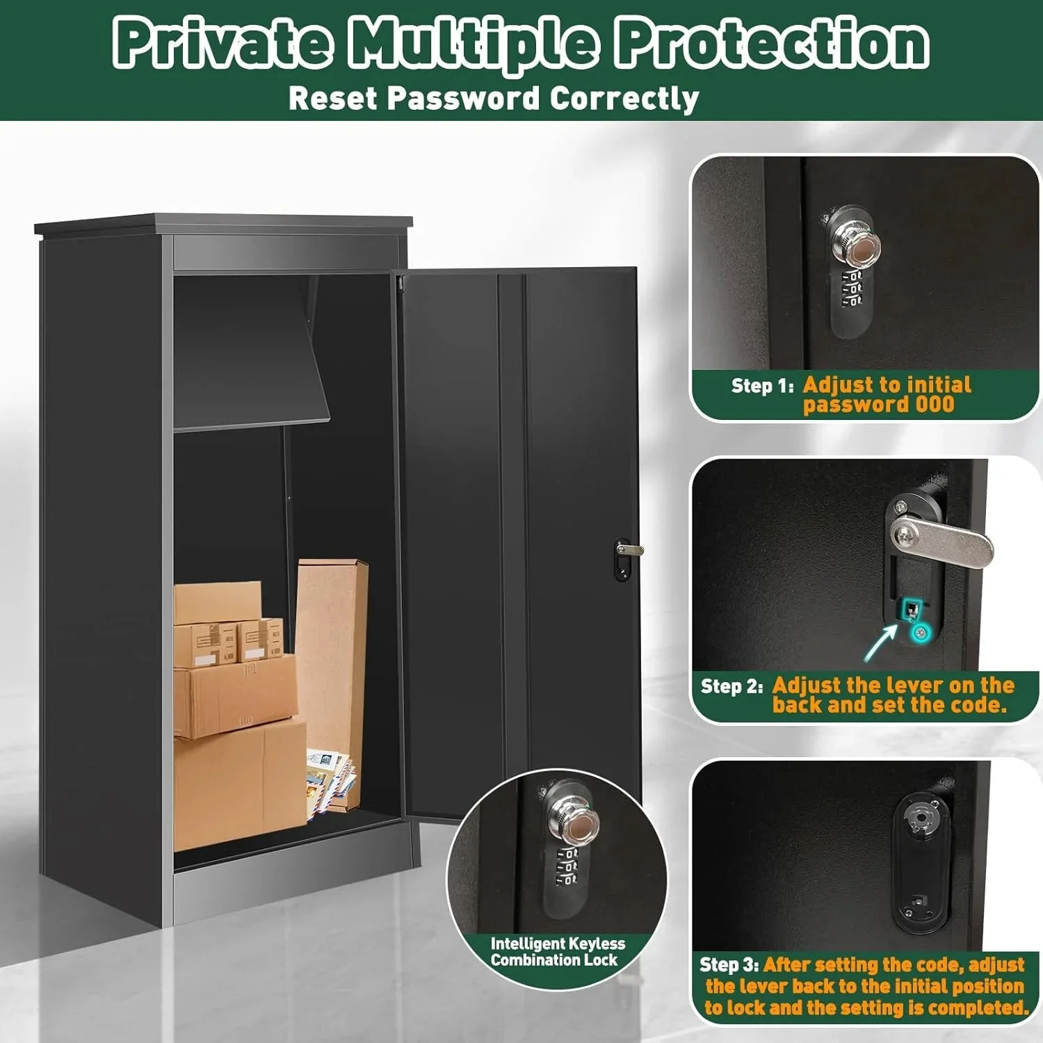 Gaonala Steel Package Delivery Box 19.6x14.4x44.9in Lockable Weather-Resistant Black - Image 16 Gaonala Steel Package Delivery Box 19.6x14.4x44.9in Lockable Weather-Resistant Black - Image 16