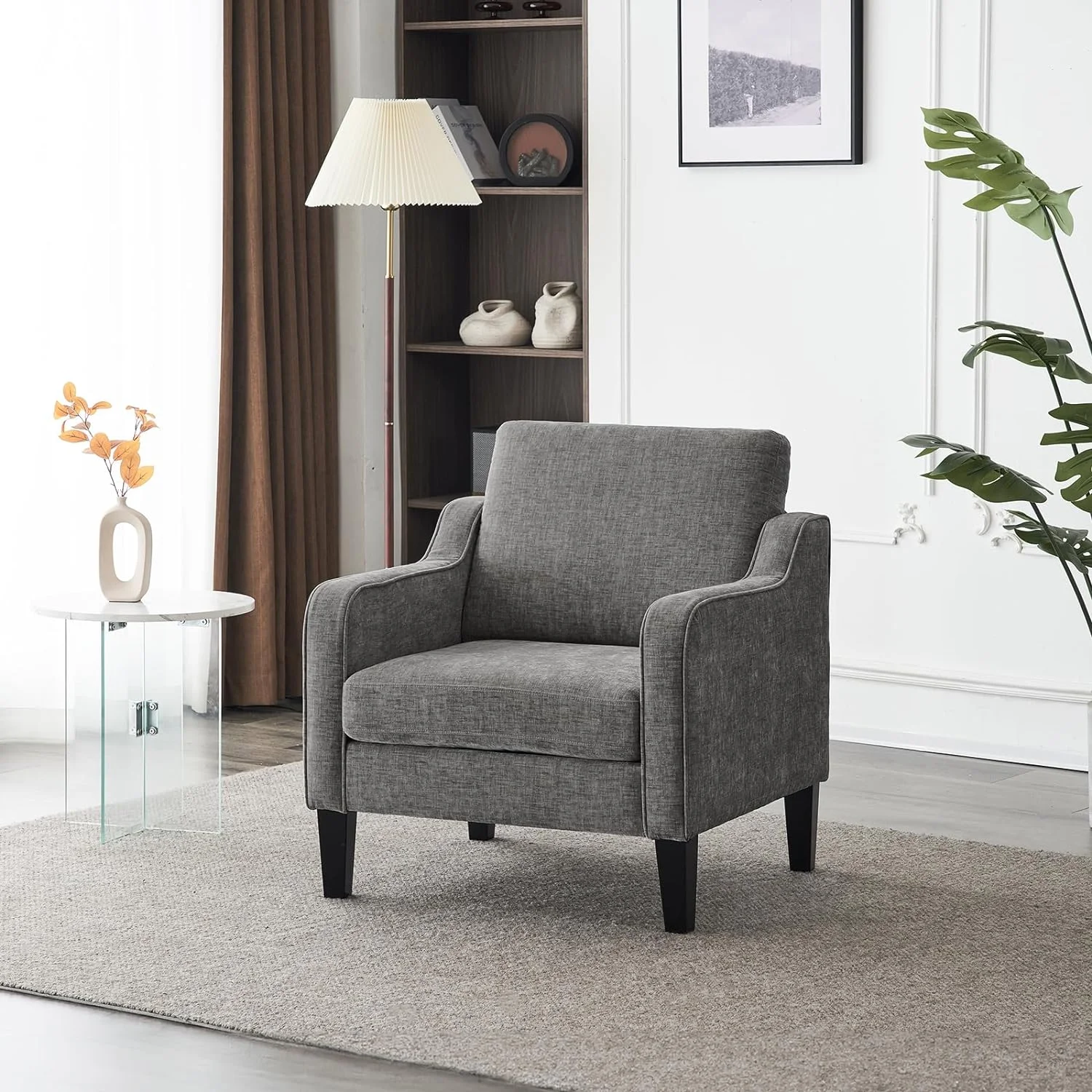 VINGLI Mid Century Modern Chenille Comfy Armchair, Creamy White - Image 29