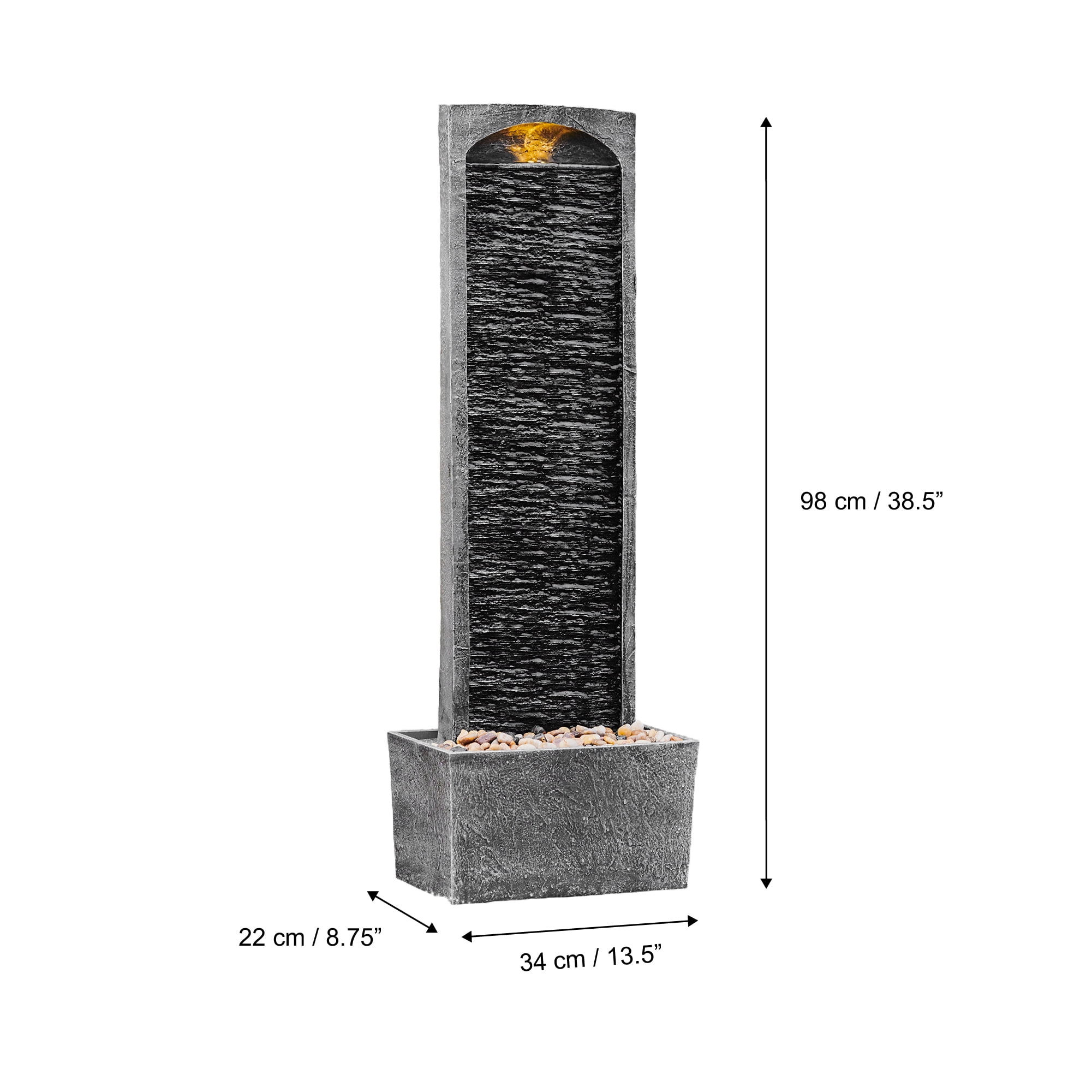 Teamson Home 38.5" Faux Slate Contemporary Outdoor LED Waterfall Fountain with Pebble Base, Red Rock - Image 14