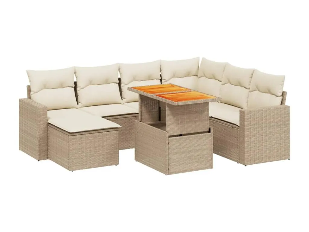 Elegante Juego de Sofás de Exterior de 8 Piezas, ratán PE beige con cojines.  JQ5420457