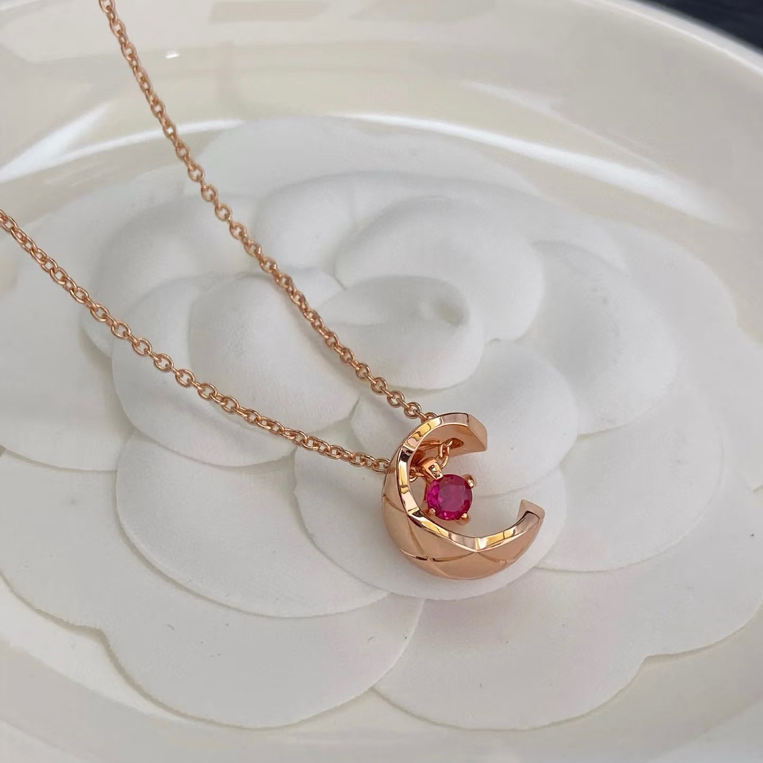 Chanel Coco Crush Rose Gold Moon Star Red Diamond Necklace - Original Replica Club