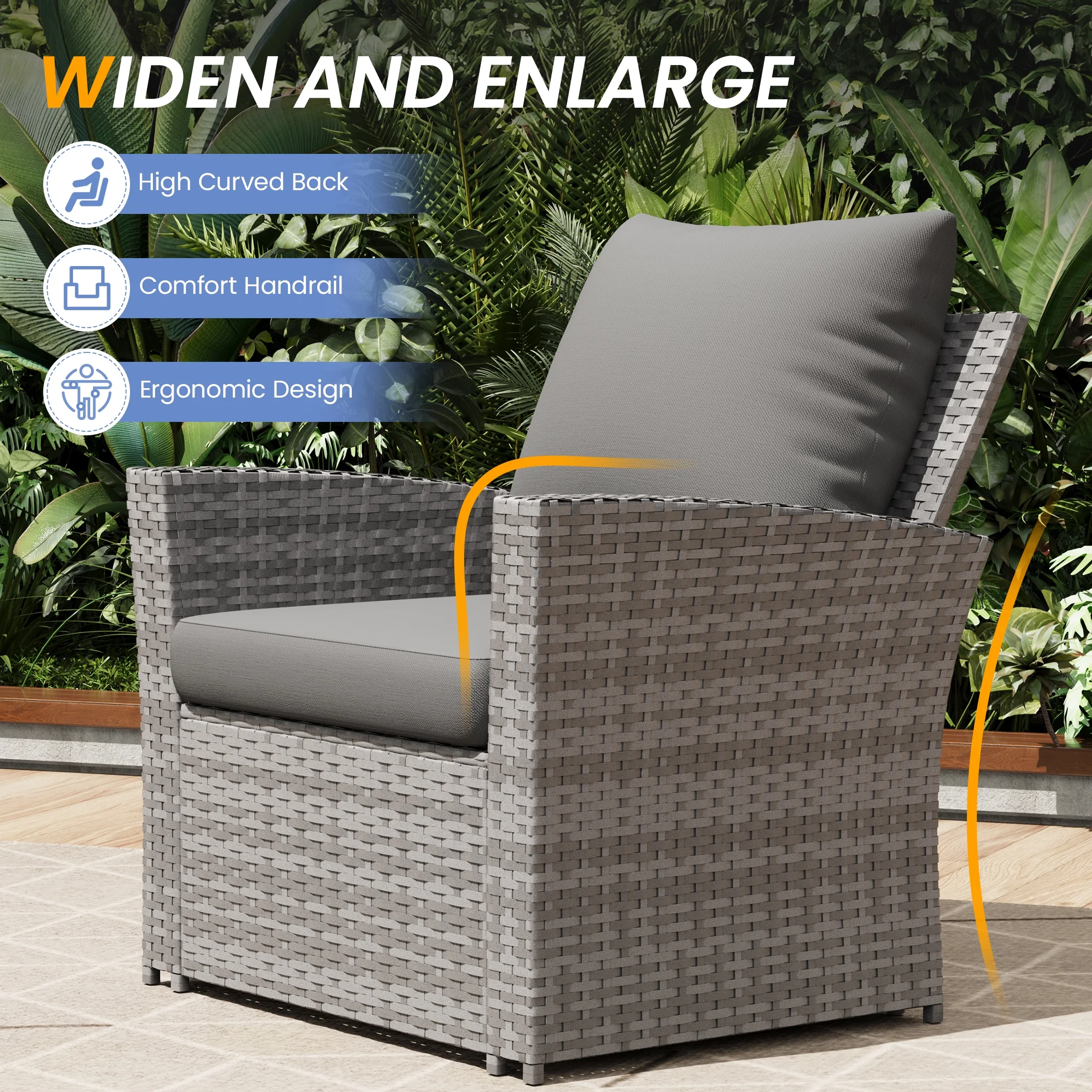 UDPATIO Wicker Patio Furniture Set, 4 Piece Outdoor Sectional Conversation Sets, Gray PE Rattan Patio Sofa Set for Balcony, Porch, Backyard, Grey - Image 6