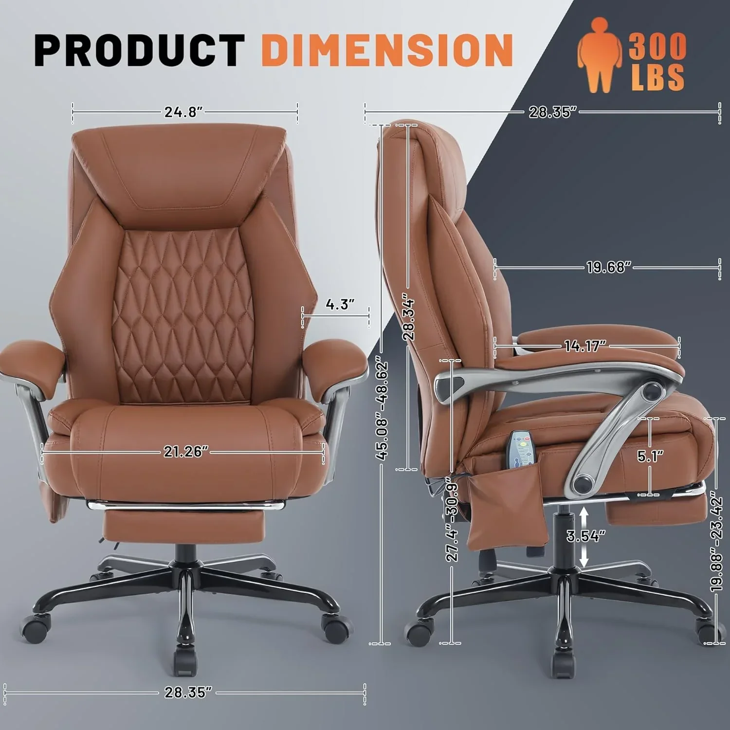 Massage Office Chair with Heating and Footrest Ergonomic Executive Reclining Office Chair