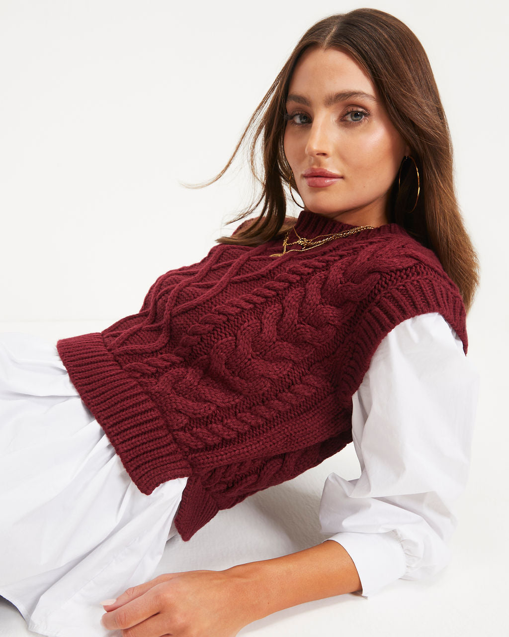 Carmine Contrast Knit Top - Burgundy - Se7enfashion