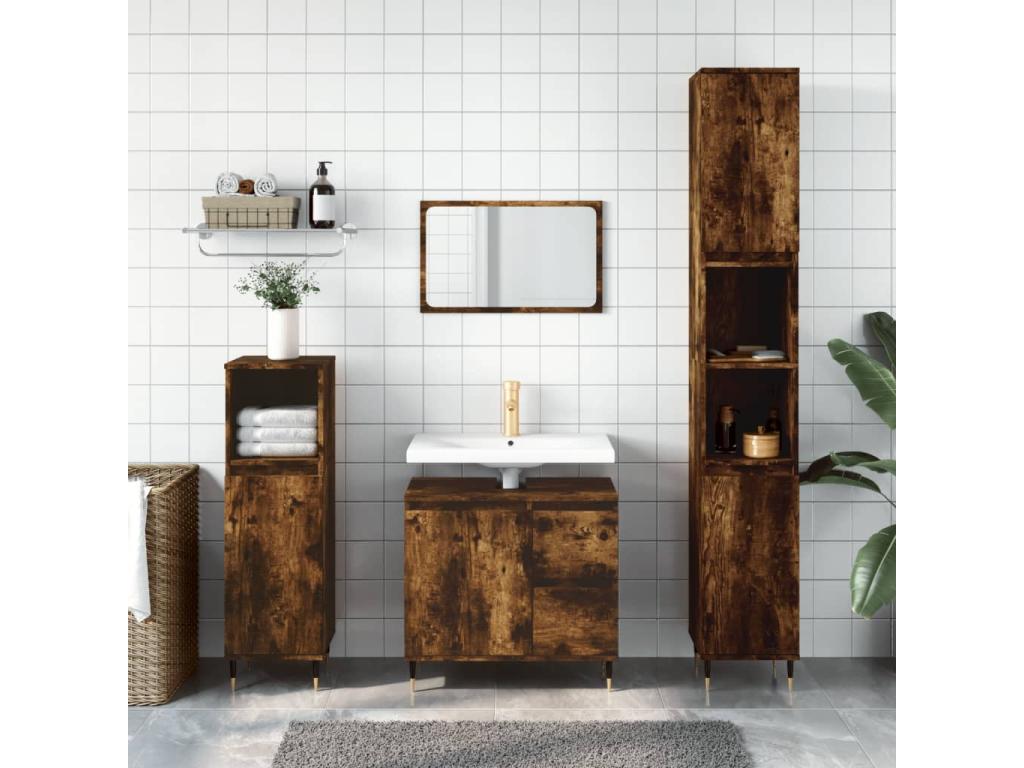 Armario de baño madera contrachapada roble ahumado 30x30x190 cm