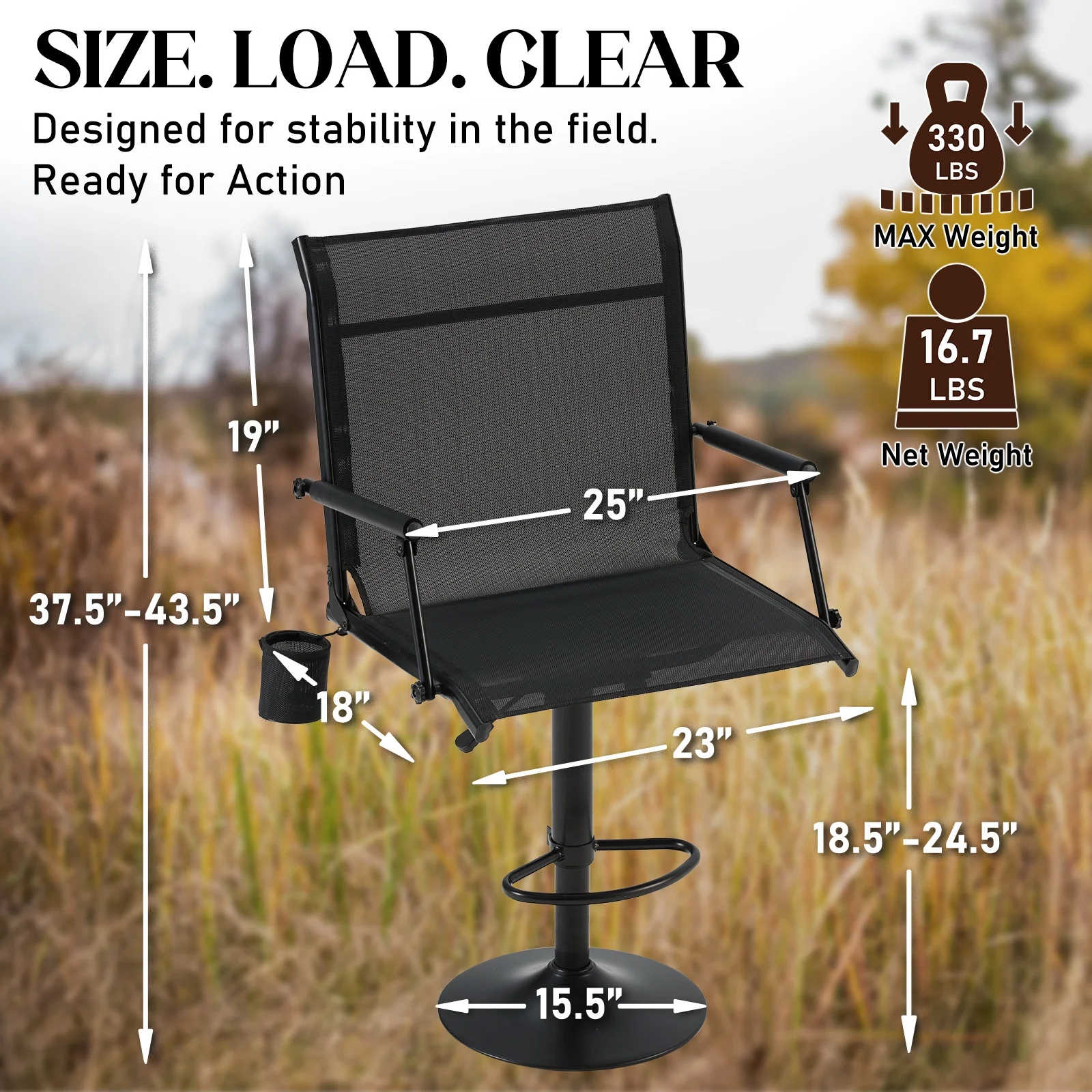 Danrelax 360- Silent Camo Hunting Blind Chair, Armrests, Side Pouch, Telescopic Legs - Image 30