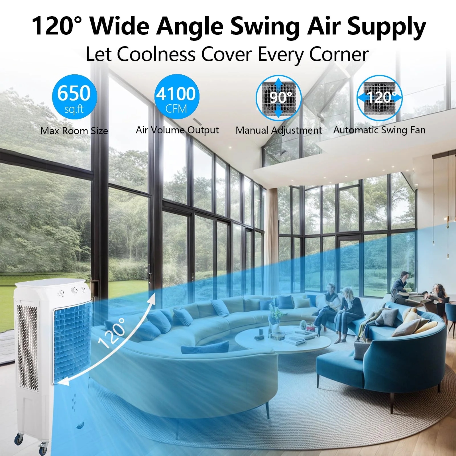 Garvee Air Coolers For Home Quiet,Evaporative Air Cooler 4100 CFM Swamp Cooler Air Conditioner with Remote Control and 4 Ice Packs, 3 Modes & Wind Speeds for Outdoor, Indoor, Garage, 15.8 Gallons - Image 6