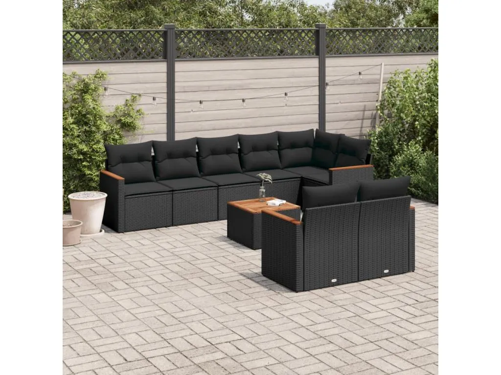 Casabellaes Set de sofás de jardín 8 piezas y cojines ratán sintético negro QFMN80824