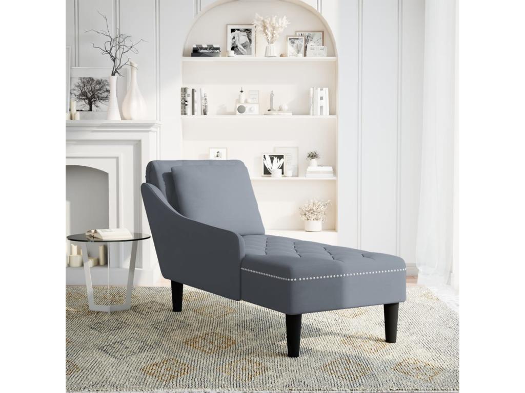 Sillón Homelyvo y cojín y reposabrazos derecho terciopelo gris oscuro