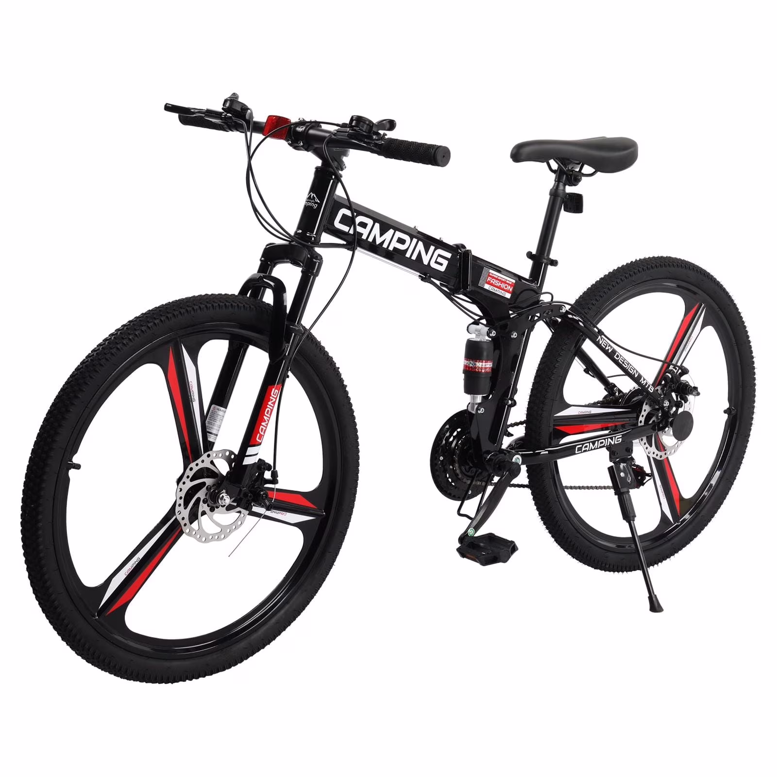 Zimtown 26" Folding Mountain Bike, Shimano 21 Speed MTB Bicycle for Adults, Black(Black)