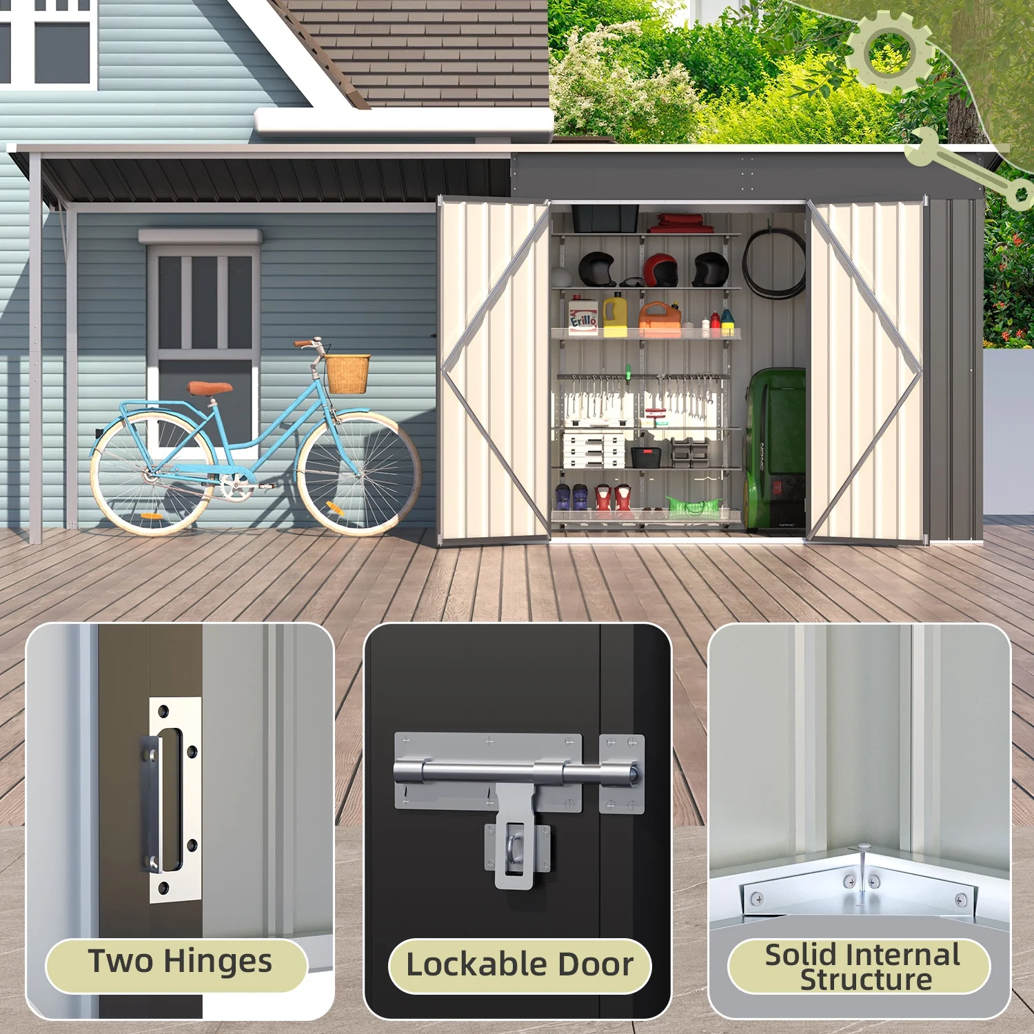 YODOLLA Outdoor Open-Sided Storage Shed, 3x5 Sheds & Outdoor Storage with 15 Sq. Ft Covered, 5x3 Small 2-in-1 Tool Shed with Attached Hardtop Metal Pergola Gazebo - Image 11