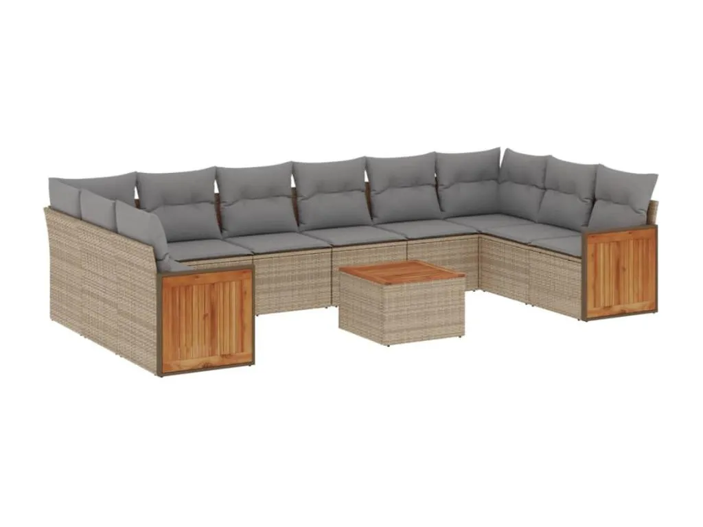 Set de sofás de jardín 11piezas con cojines ratán sintético beige HTWE16031
