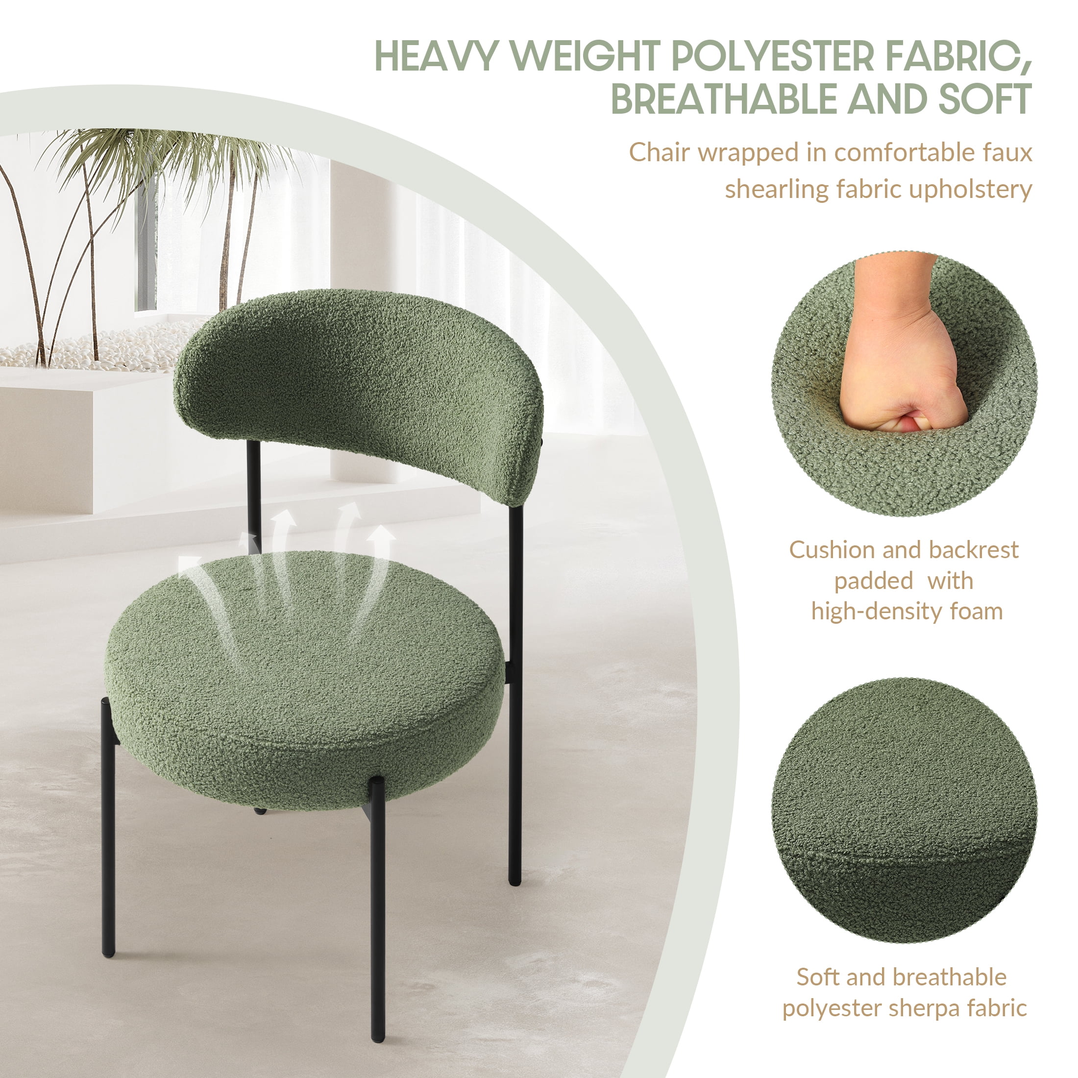 WestinTrends Alexandria Mid-Century Modern Upholstered Sherpa Round Dining Chairs (Set of 4), Sunset Gold - Image 39