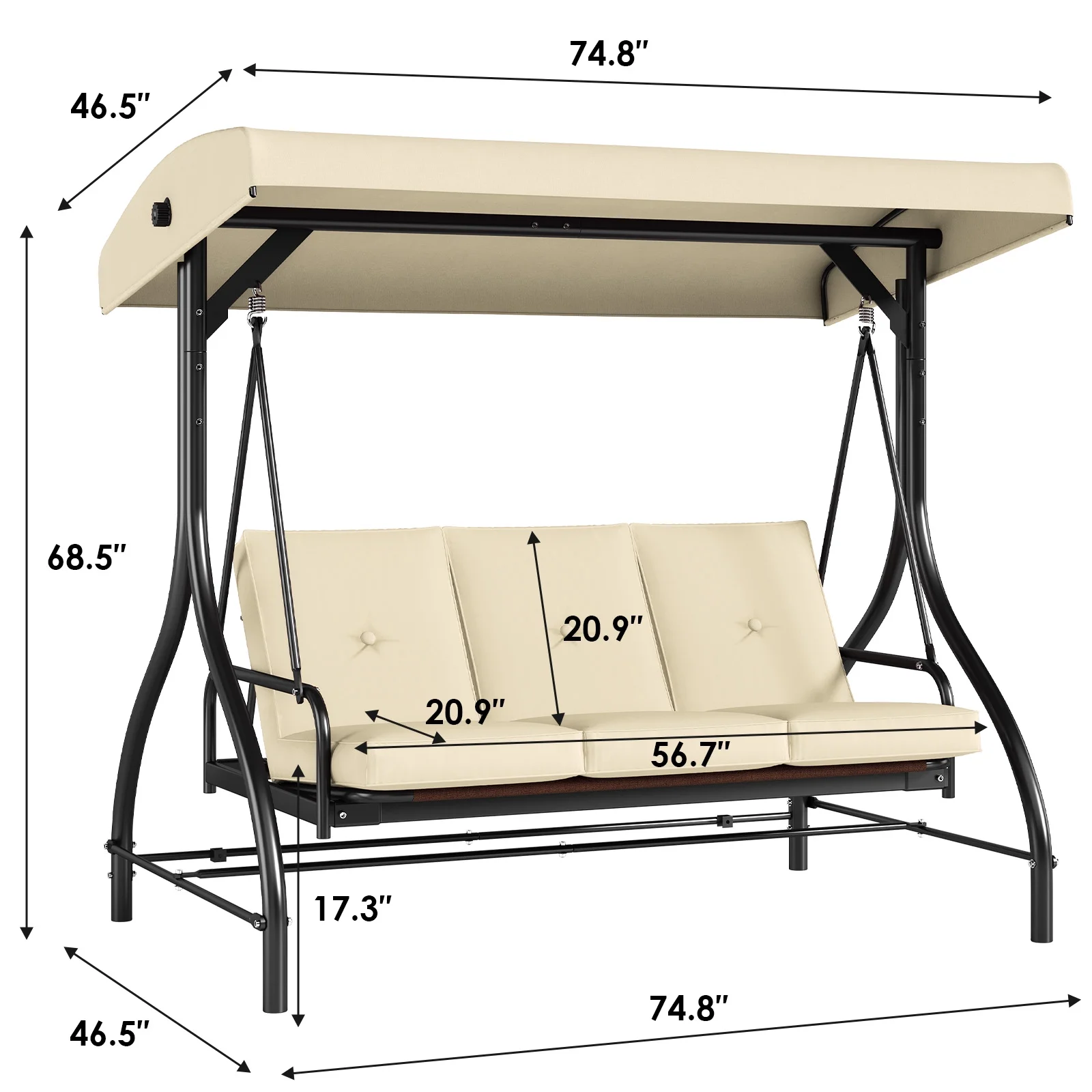 Arlopu 3 Person Porch Swing Outdoor Converting Canopy Swing Glider with Canopy - Image 2