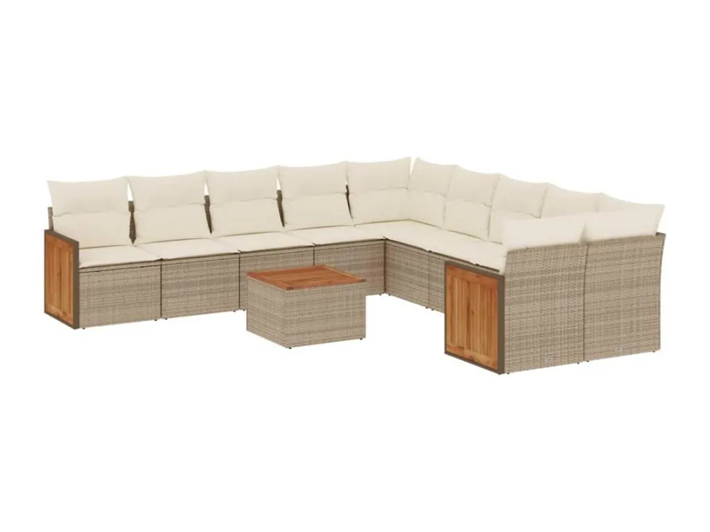 Set de 11 piezas de sofás para jardín incluyendo cojines en ratán sintético beige myjp86174