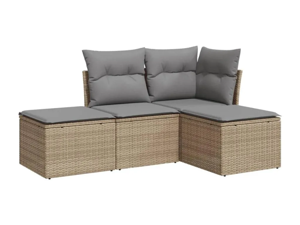 Juego de sofás jardín con cojines 4 pzas ratán sintético beige 33589YBZT