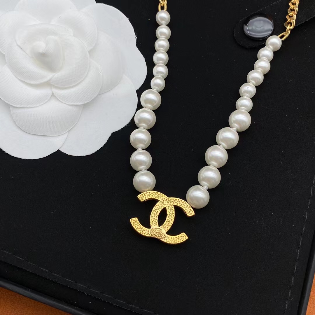 Chanel Half Pearl Half Chain Double C Pendant Necklace - Original Replica Club
