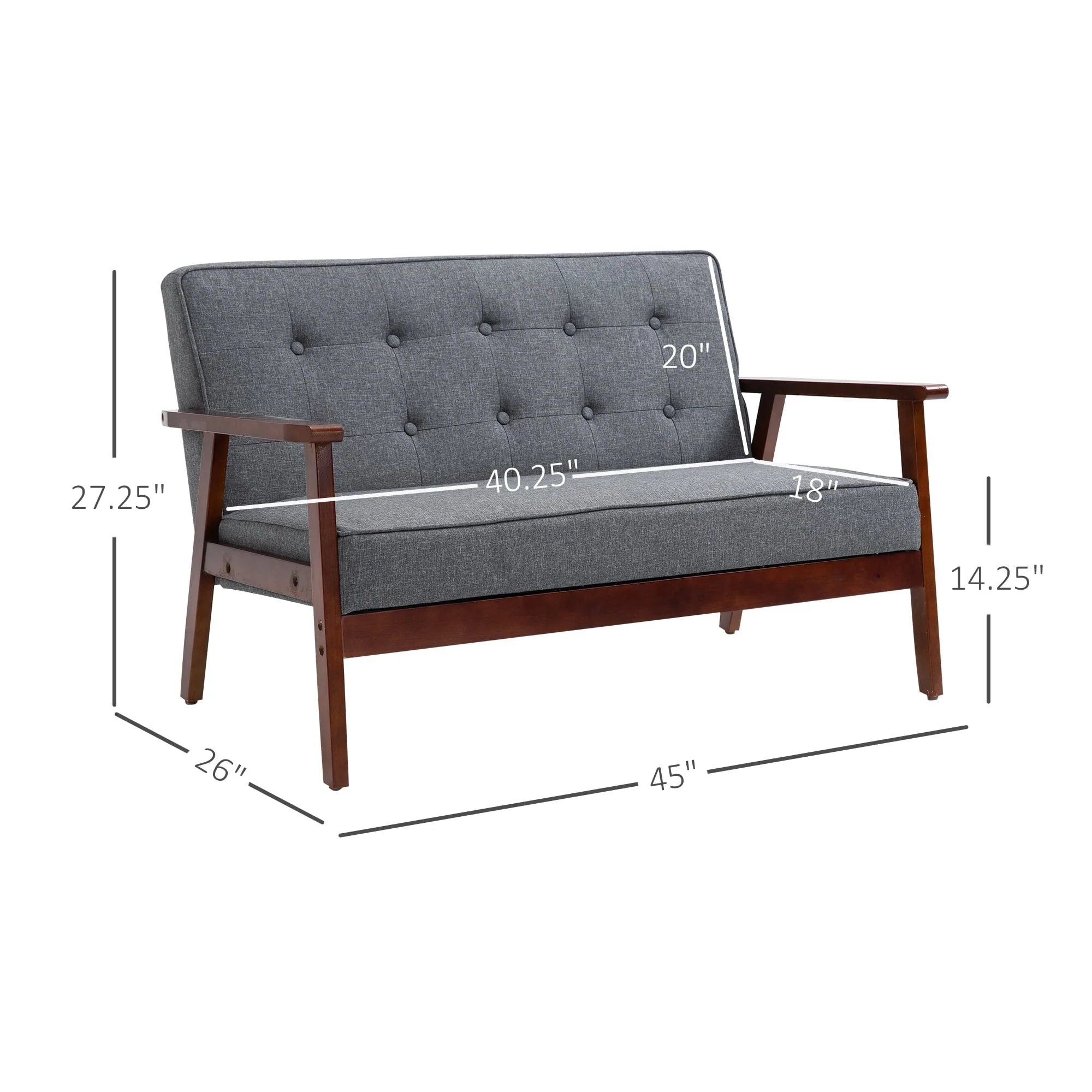 HOMCOM Modern Upholstered 2-Seat Loveseat Sofa with Linen-Touch Fabric and Rubberwood Legs, Grey - Image 7