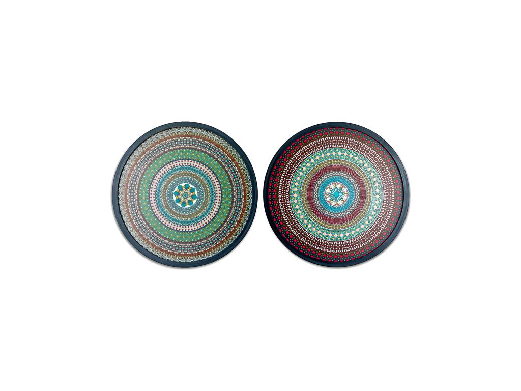 Juego de 2 cuadros redondo 40*40*3 marco negro mandala azul y rosa provenza