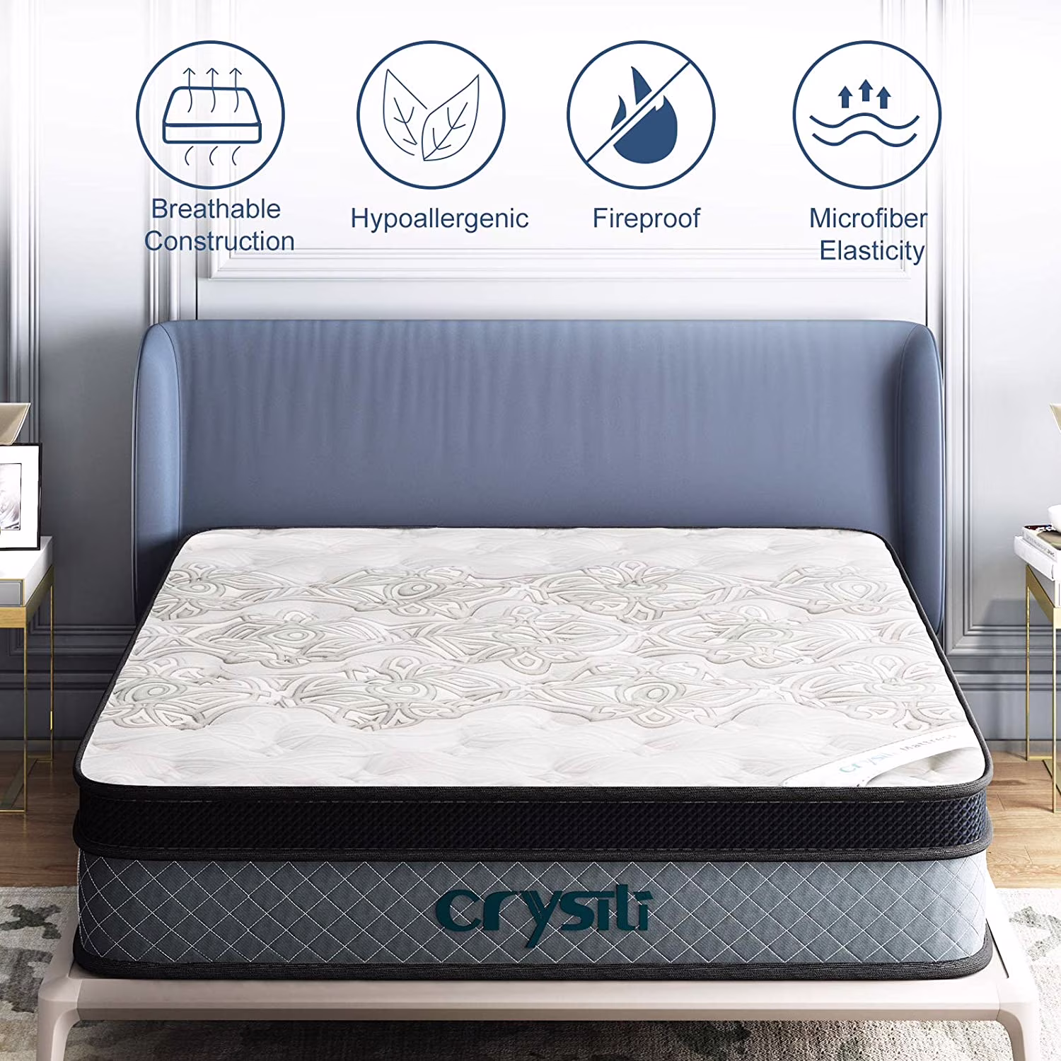 12" Full Size Memory Foam Hybrid Mattress Crystli Pocket Innerspring Mattresses in a Box with Pressure Relief Edge Supportive 100 - Night Trial 10 - Year Support