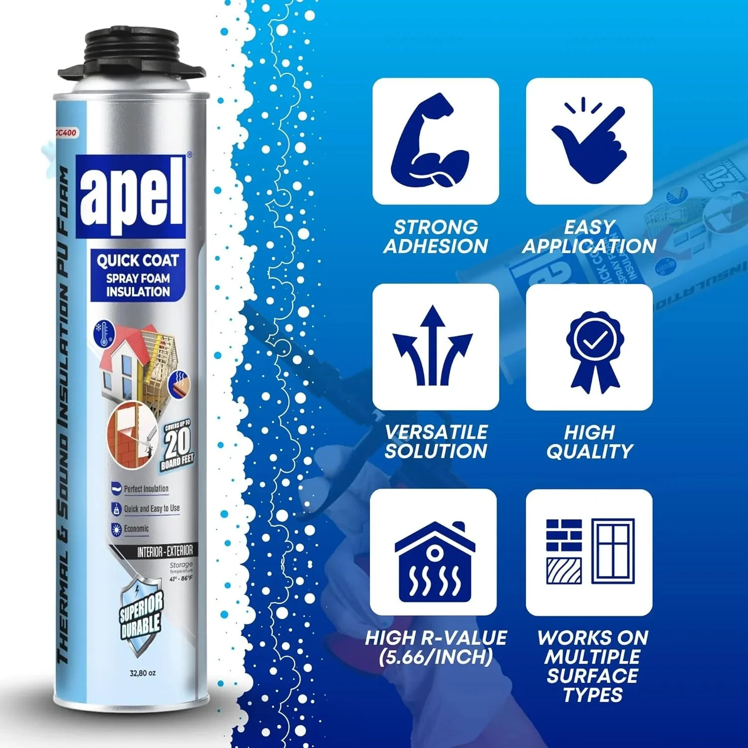 apel Spray Foam Insulation Kit, 12 x 32.80 oz / 240 Bd ft - 12 Pack - Image 9 apel Spray Foam Insulation Kit, 12 x 32.80 oz / 240 Bd ft - 12 Pack - Image 9